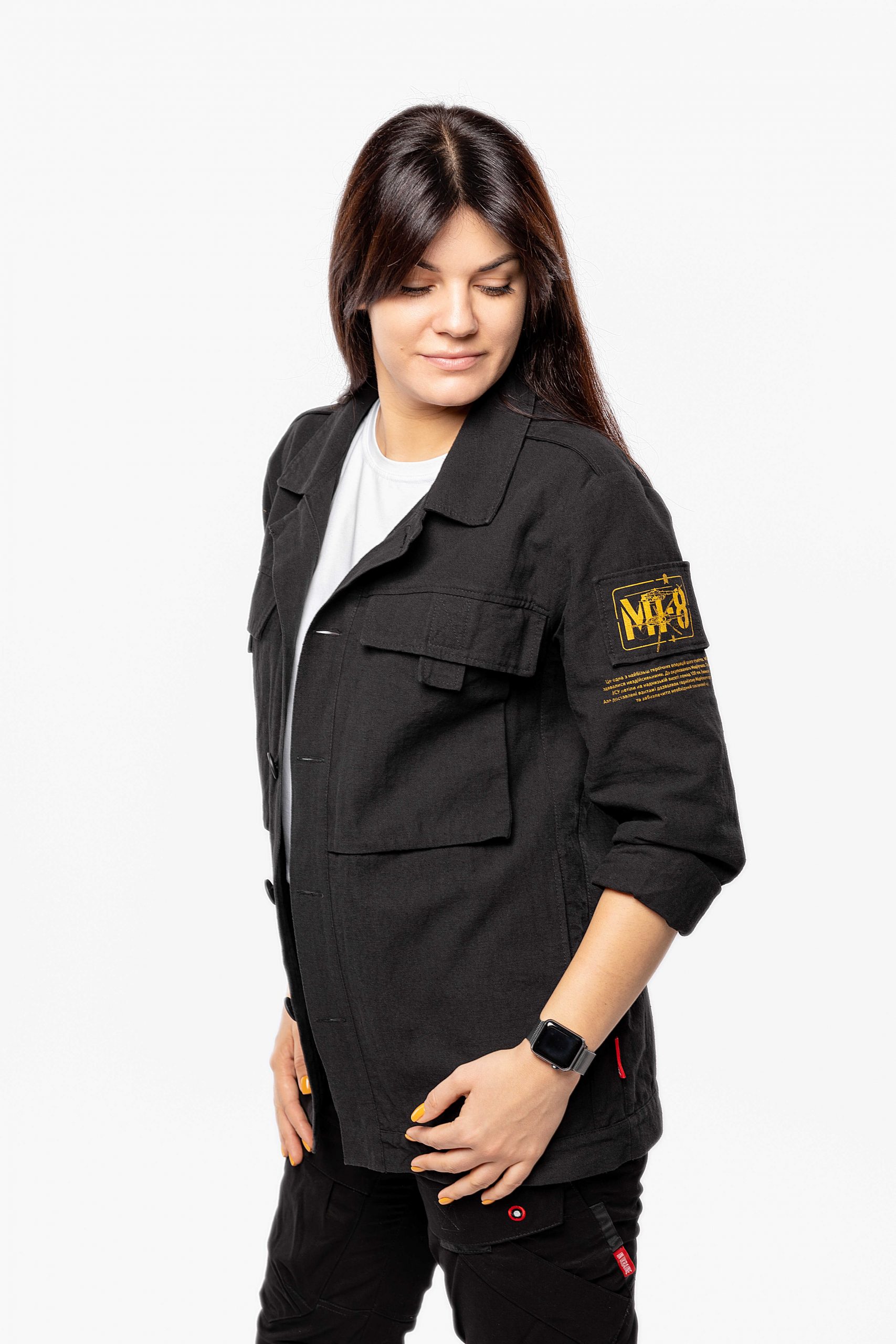 Women's Shirt-Jacket Mission Mariupol. Color black. .