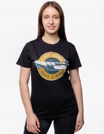 Women's T-Shirt Il-76. Color black. .
