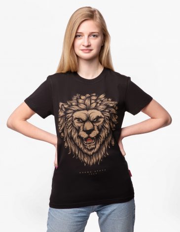 Women's T-Shirt Lion. Color black. .