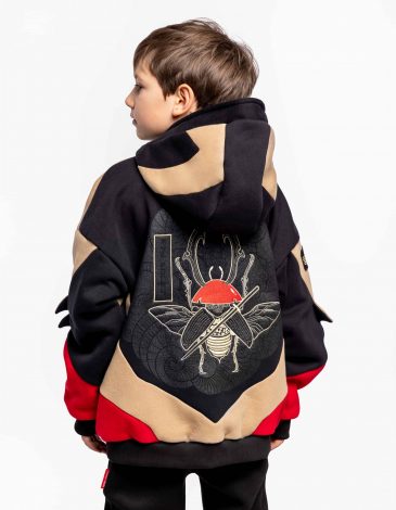 Kids Hoodie Stag Beetle. Color black. .