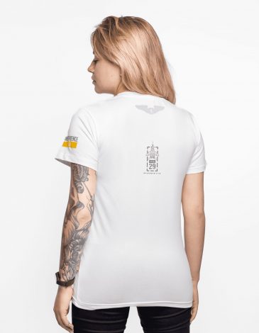 Women's T-Shirt #Buymeafighterjet. Color off-white. .
