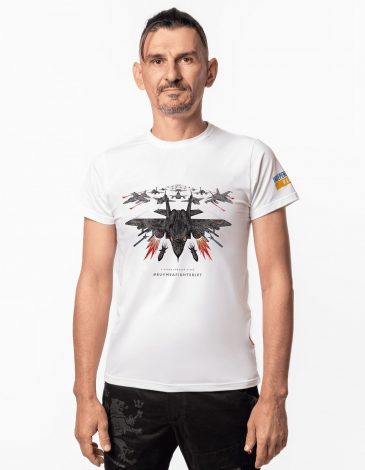 Men's T-Shirt #Buymeafighterjet. Color off-white. .