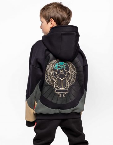 Kids Hoodie Scarab. Color black. .