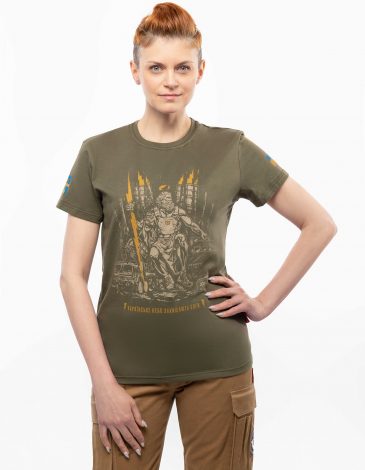 Women's T-Shirt Heavenly Gods. Color khaki. 1.