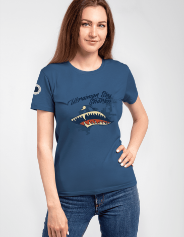 Women's T-Shirt Shark. Color denim. .