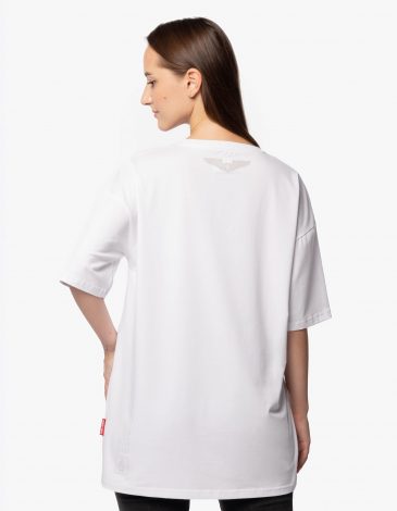 Women's T-Shirt Owl Superbird. Color white. .
