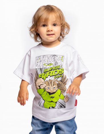 Kids T-Shirt Owl Superbird. Color white. .