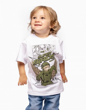 Kids T-Shirt Duck Superbird. Color white. .