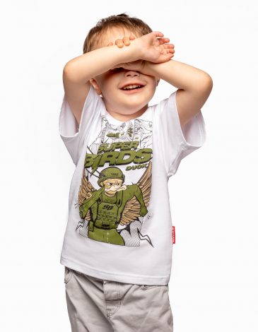 Kids T-Shirt Duck Superbird. Color white. .