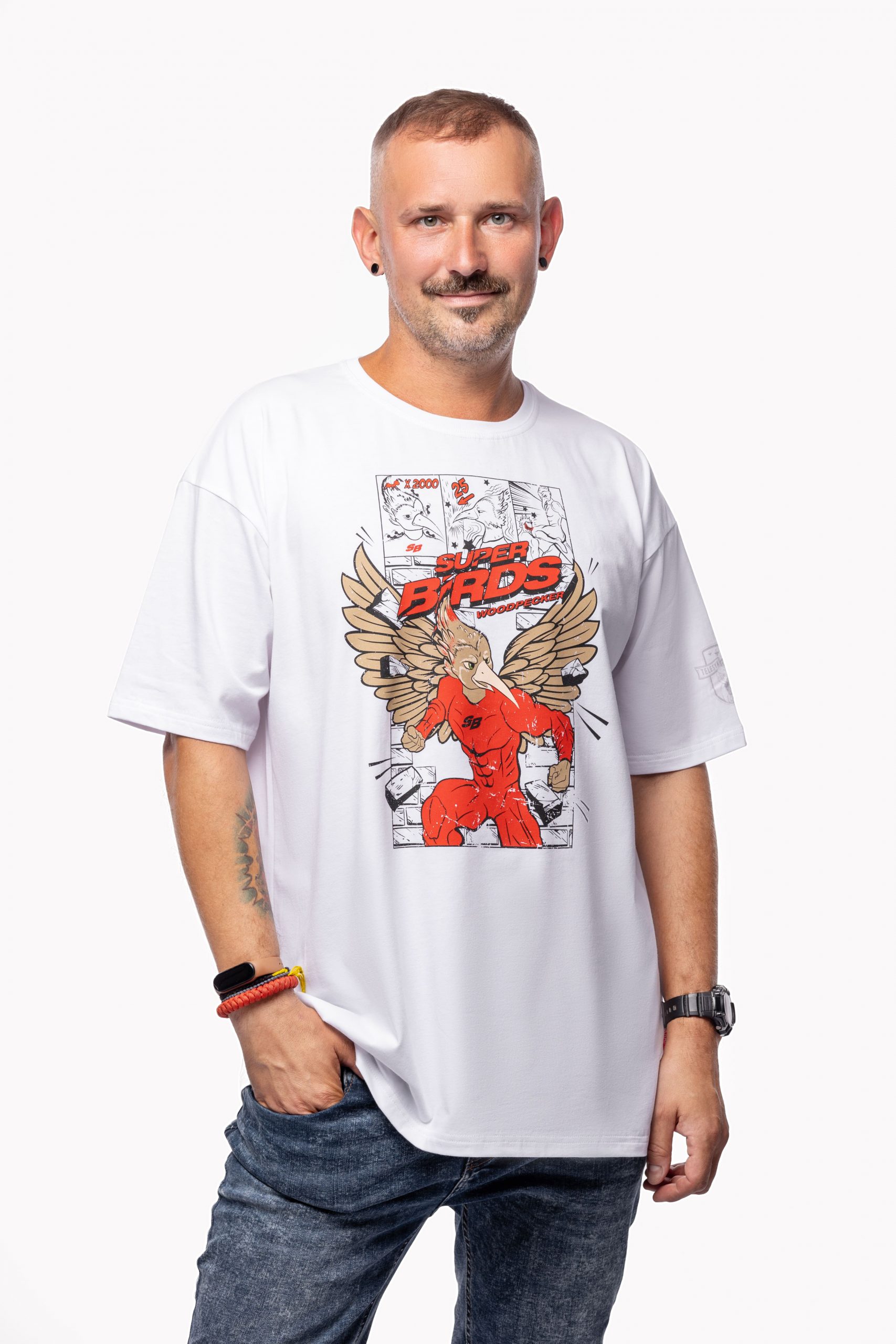 Kids T-Shirt Woodpecker Superbird. Color white. 1.