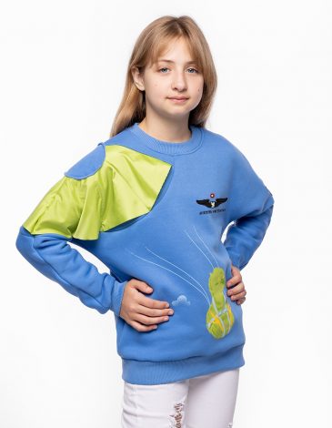 Kids Sweatshirt Kiwi. Color sky blue. .