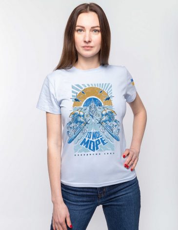 Women's T-Shirt My Sea 2023. Color light blue. .