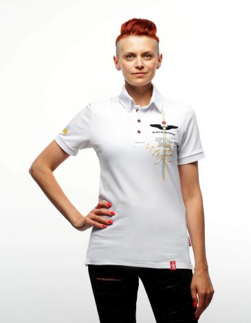 Women's Polo Shirt About Trident. Color white. .