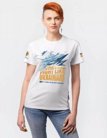 Women's T-Shirt F-16. Fight Like Ukrainians. Color off-white. 1.