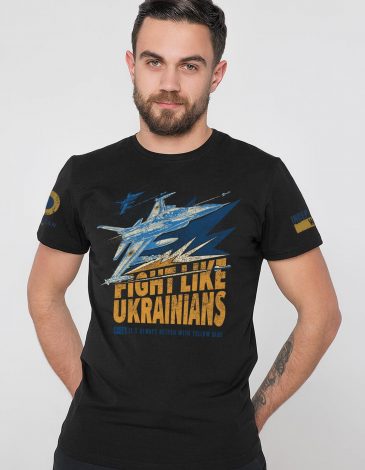 Чоловіча Футболка F-16. Fight Like Ukrainians. Колір чорний. 1.