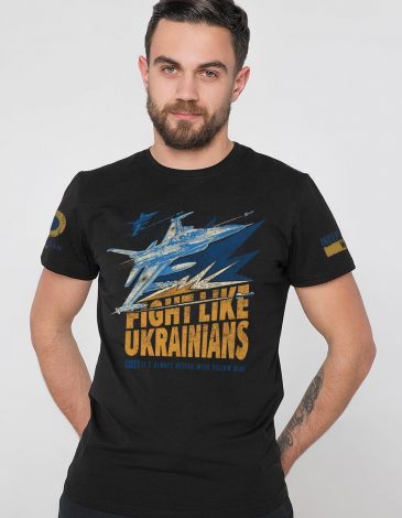 Чоловіча Футболка F-16. Fight Like Ukrainians. Колір чорний. .