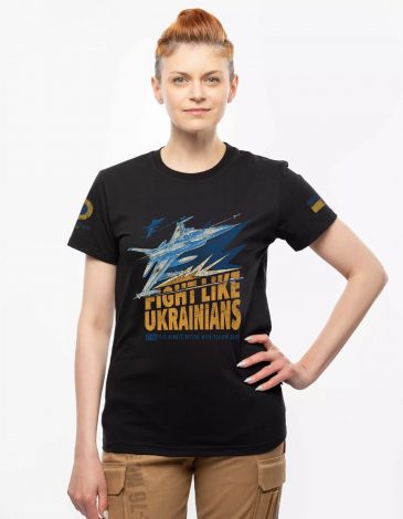 Women's T-Shirt F-16. Fight Like Ukrainians. Color black. .