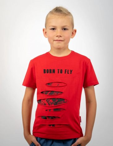 Kids T-Shirt Born To Fly. Color red. .