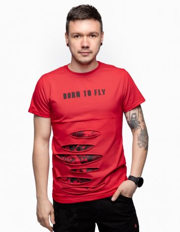 Men's T-Shirt Born To Fly. Color red. .