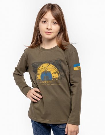 Kids Long-Sleeve Ukrainian Sun. Color khaki. .