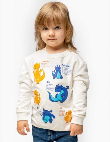 Kids Long-Sleeve Emotion. Color off-white. .