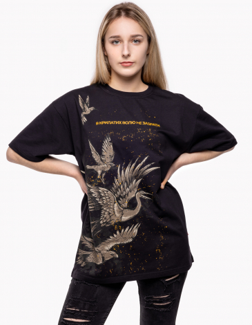Women's T-Shirt Free Wings. Color black. .