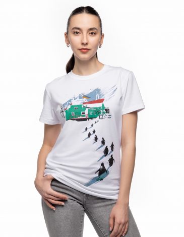 Women's T-Shirt Along The Antarctic Shores. Color white. .