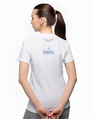 Women's T-Shirt Along The Antarctic Shores. Color white. .