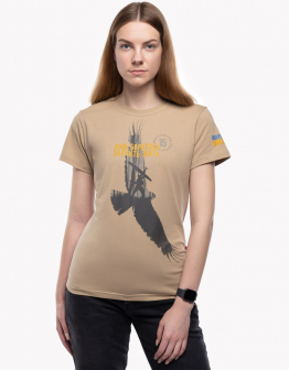 Women's T-Shirt Black Wood. Color sand. 1.