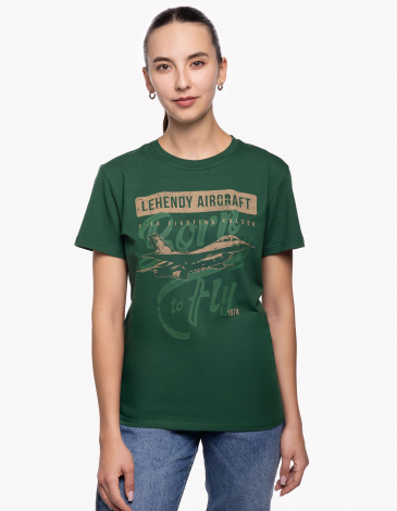 Women's T-Shirt F-16 Lehendy Aircraft. Color emerald. .