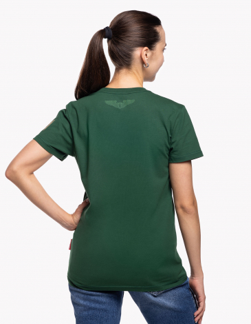 Women's T-Shirt F-16 Lehendy Aircraft. Color emerald. .