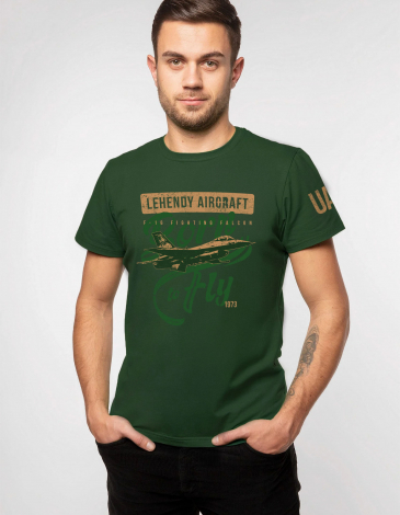 Men's T-Shirt F-16 Lehendy Aircraft. Color смарагдовий. .