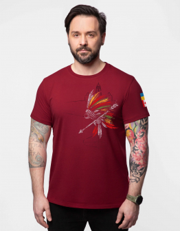 Men's T-Shirt Indian. Color claret. 1.