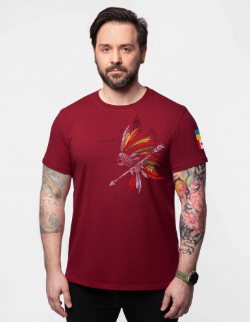 Men's T-Shirt Indian. Color claret. 1.