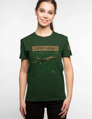 Women's T-Shirt F-16 Lehendy Aircraft. Color смарагдовий. .