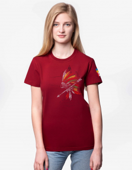 Women's T-Shirt Indian. Color claret. 1.