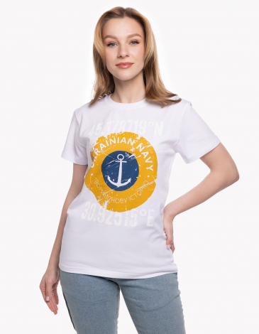 Women's T-Shirt Ukrainian Navy. Color white. .