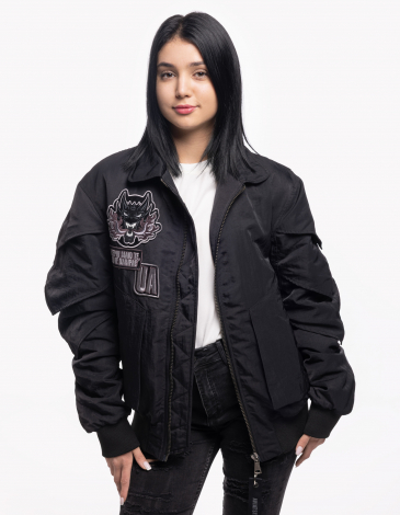 Жіночий Бомбер Дракон. Колір чорний. .