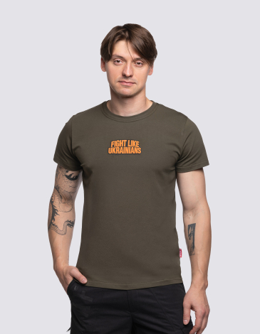 Men's T-Shirt Fight Like Ukrainians 2.0. Color khaki. .